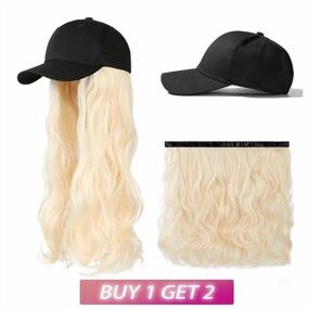 img 2 attached to Женская бейсбольная кепка Bleach Blonde Curly Wavey Long Hairpiece с прикрепленными регулируемыми париками