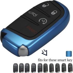 img 4 attached to Lcyam Blue Glossy TPU Key Fob Cover for Jeep Renegade, Grand Cherokee, Compass, Dodge Challenger, and More