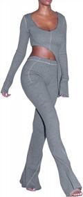 img 4 attached to XLLAIS Women'S Ribbed Asymmetric Crop Top Flare Pants Sets Outfits Tracksuit