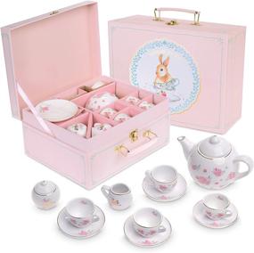 img 3 attached to Очаровательный цветочный фарфоровый чайный сервиз из 13 предметов для маленьких девочек от Jewelkeeper