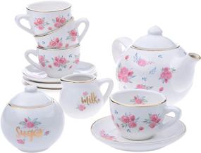 img 1 attached to Очаровательный цветочный фарфоровый чайный сервиз из 13 предметов для маленьких девочек от Jewelkeeper
