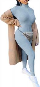 img 2 attached to Glamaker Women'S One Piece Zip Up Bodycon Jumpsuit Sexy Long Sleeve Turtleneck Onesies Rompers Playsuit Clubwear