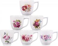 набор фарфоровых чайных чашек с цветочным принтом qch, кофейные кружки с розовым пионом для женщин, чашки для латте (6/16 унций) логотип