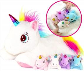 img 4 attached to DreamsBe Unicorn Stuffed Animal Set - Plush Mom Unicorn Stuffie With Pocket For 4 Baby Unicorns In Her Tummy - Perfect Unicorn Gift For Girls Ages 3-9