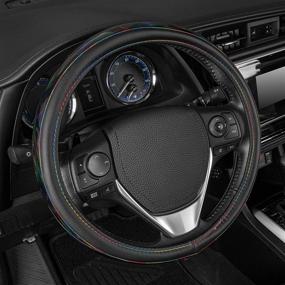 img 4 attached to Cute Iridescent Black Steering Wheel Cover for Women: Enhance Style and Comfort Behind the Wheel!