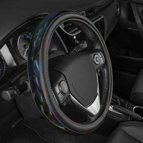 img 2 attached to Cute Iridescent Black Steering Wheel Cover for Women: Enhance Style and Comfort Behind the Wheel!