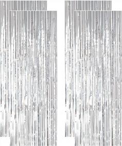 img 4 attached to Foil Fringe-Backdrop-12FTX8FT-Silver Tinsel Metallic Fringe Curtains Shinny Party Accessory(Pack Of 4) (Silver)