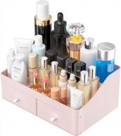 💄 makeup organizer for dressing table, countertop, bathroom vanity – cosmetic storage box with drawers for skincare products, brushes, lotions, lipstick, and nail polish (pink) logo