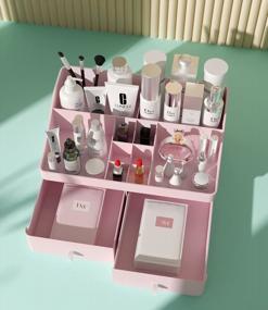 img 3 attached to 💄 Makeup Organizer for Dressing Table, Countertop, Bathroom Vanity – Cosmetic Storage Box with Drawers for Skincare Products, Brushes, Lotions, Lipstick, and Nail Polish (Pink)