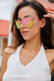 img 2 attached to FEISEDY B2796 Cateye Polarized Sunglasses: Oversized Women'S Fashion Shades With Mirrored Lens For Ultimate Sun Protection