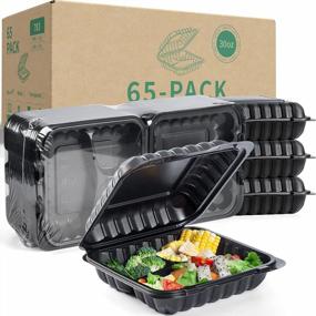 img 4 attached to YANGRUI 65-Pack 7.8 Inch BPA-Free Reusable Black Clamshell Food Containers - 30 Oz With 3 Compartments, Shrink Wrap - Freezer And Microwave Safe For Take Out