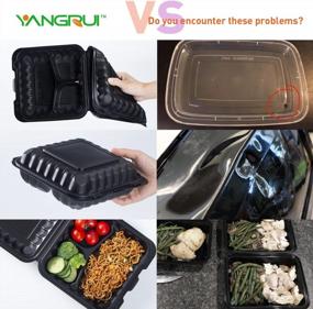 img 3 attached to YANGRUI 65-Pack 7.8 Inch BPA-Free Reusable Black Clamshell Food Containers - 30 Oz With 3 Compartments, Shrink Wrap - Freezer And Microwave Safe For Take Out