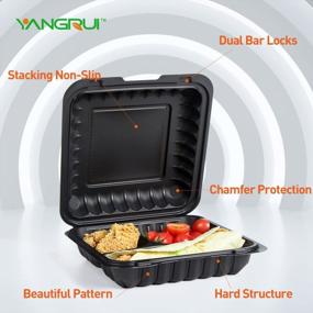 img 1 attached to YANGRUI 65-Pack 7.8 Inch BPA-Free Reusable Black Clamshell Food Containers - 30 Oz With 3 Compartments, Shrink Wrap - Freezer And Microwave Safe For Take Out