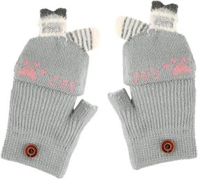 img 2 attached to Convertible Gloves Knitted Fingerless Toddler Girls' Accessories ~ Cold Weather