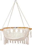 handmade knitted cotton rope hammock swing chair with bamboo back support - perfect for indoor and outdoor use by zupapa logo
