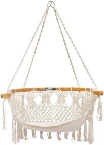 img 4 attached to Handmade Knitted Cotton Rope Hammock Swing Chair With Bamboo Back Support - Perfect For Indoor And Outdoor Use By Zupapa