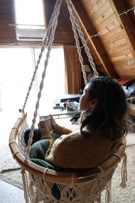 img 3 attached to Handmade Knitted Cotton Rope Hammock Swing Chair With Bamboo Back Support - Perfect For Indoor And Outdoor Use By Zupapa