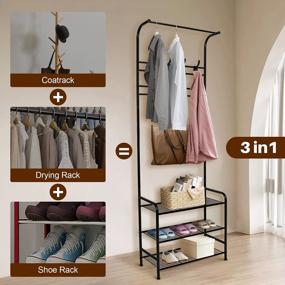 img 1 attached to Bigzzia Metal Hall Tree - 3-In-1 Coat Rack With Removable Hooks And Shoe Storage Bench For Entryway, Living Room, And Bedroom - FreeStanding Clothes Rail In Black