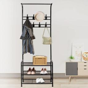 img 4 attached to Bigzzia Metal Hall Tree - 3-In-1 Coat Rack With Removable Hooks And Shoe Storage Bench For Entryway, Living Room, And Bedroom - FreeStanding Clothes Rail In Black