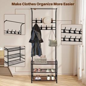 img 3 attached to Bigzzia Metal Hall Tree - 3-In-1 Coat Rack With Removable Hooks And Shoe Storage Bench For Entryway, Living Room, And Bedroom - FreeStanding Clothes Rail In Black