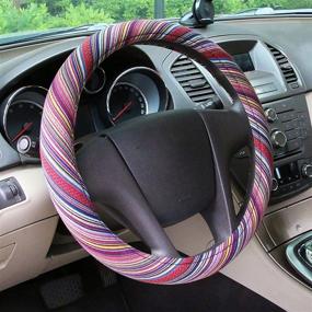 img 4 attached to AOTOMIO Steering Wheel Cover - Colorful Ethnic Style Boho Protection, Coarse Flax Cloth, Universal Fit, 15 inch