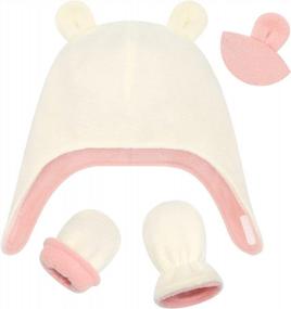 img 4 attached to Двусторонняя зимняя шапка и варежки с медвежьими ушками для младенцев и малышей - теплая флисовая шапочка для новорожденных и младенцев