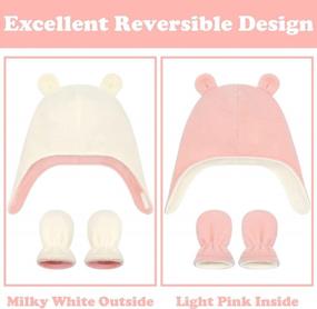 img 3 attached to Reversible Winter Hat And Mitten Set With Bear Ears For Babies And Toddlers - Warm Fleece Infant Beanie For Newborns And Infants