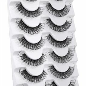img 2 attached to D Curl Cat-Eye Faux Mink Eyelashes Wispy Thin Russian Strip 15MM 3D Natural Look 7 Pairs Pack JIMIRE