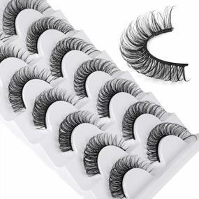 img 4 attached to D Curl Cat-Eye Faux Mink Eyelashes Wispy Thin Russian Strip 15MM 3D Natural Look 7 Pairs Pack JIMIRE