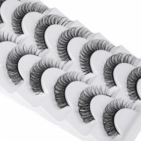 img 1 attached to D Curl Cat-Eye Faux Mink Eyelashes Wispy Thin Russian Strip 15MM 3D Natural Look 7 Pairs Pack JIMIRE