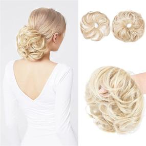 img 4 attached to REECHO 2PCS Long Tousled Updo Hair Bun Extensions Messy Bun Hair Piece Hair Scrunchies Wraps Curly Wavy Ponytail Hairpieces Hair Accessories For Women Girls - Light Blonde