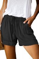 roskiki women's summer drawstring shorts with pockets - elastic waist comfy pure color логотип