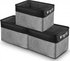 img 4 attached to Large Foldable Fabric Cube Storage Baskets With Handles - Awekris 3-Pack Rectangular Storage Bins For Home, Office, Closet And Utility Room - Black