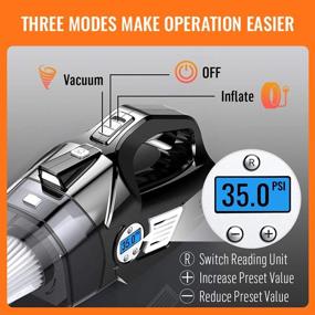 img 2 attached to 🚗 Uleete Car Vacuum: 4 in 1 Portable Cleaner with Air Compressor Pump, 12V Tire Inflator, LED Light, Wet & Dry Vacuum - 14.8FT Cord