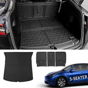 img 4 attached to Xipex Fit Tesla Model Y 5-Seat TPR Frunk Mat All Weather Trunk Mat Cargo Liner Rear Cargo Mat With Backrest Mat For Tesla Model Y Accessories 2020 2021 2022 (5-Seat