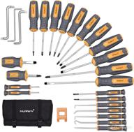 mulwark strong magnetic tip screwdriver set tools for men & father's day gifts: precision, stubby, angled offset, pick & hook kit, roll bag, torx star phillips flat square head driversets логотип