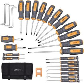 img 4 attached to MulWark Strong Magnetic Tip Screwdriver Set Tools for Men & Father's Day Gifts: Precision, Stubby, Angled Offset, Pick & Hook Kit, Roll Bag, Torx Star Phillips Flat Square Head Driversets