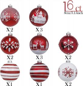 img 1 attached to Добавьте праздничного очарования с красными и белыми рождественскими украшениями Valery Madelyn 16Ct - 80-миллиметровые небьющиеся шары для вашей елки