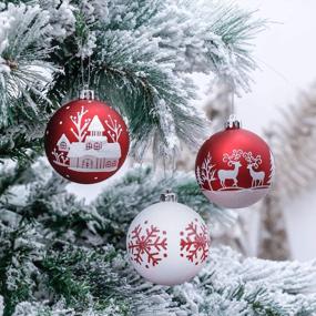 img 3 attached to Добавьте праздничного очарования с красными и белыми рождественскими украшениями Valery Madelyn 16Ct - 80-миллиметровые небьющиеся шары для вашей елки