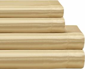 img 3 attached to Golden Queen Size Satin Sheet Set With Silky Super Soft Texture And Deep Pockets By ARTALL