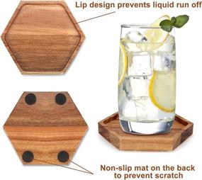 img 2 attached to Set Of 4 Hexagonal Acacia Wood Coasters With Holder - Stylish Handmade Table Coasters For Wine And Drinks - Perfect Farmhouse Coaster Set - Great Gift Idea