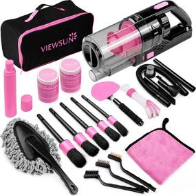 img 4 attached to 🚗 Ultimate Viewsun 17pcs Pink Car Cleaning Kit: Powerful Handheld Vacuum, Deluxe Detailing Brushes, Windshield Cleaner, Cleaning Gel & More – Perfect Car Cleaning Supplies for Women