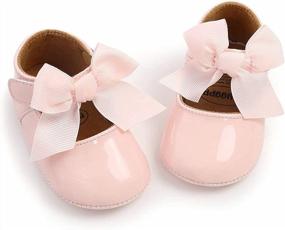 img 2 attached to Premium Bowknot Mary Jane Flats For Baby Girls: Stylish Dress Shoes With Comfortable Rubber Sole And High-Quality PU Leather