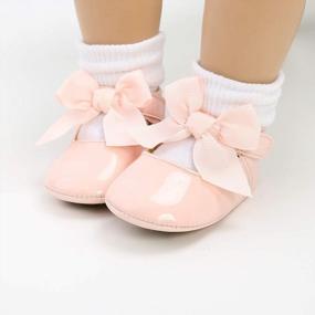 img 3 attached to Premium Bowknot Mary Jane Flats For Baby Girls: Stylish Dress Shoes With Comfortable Rubber Sole And High-Quality PU Leather
