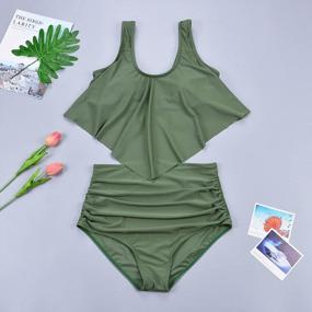 img 2 attached to Papasgix High Waisted Bikini Swimsuits For Women Retro Ruffled Flounce Swimwear Two Piece Tankini Bathing Suits