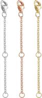 set of 3 sterling silver necklace chain extenders with lobster clasp in gold, rose gold, and silver - adjustable lengths of 2", 3", and 4 logo