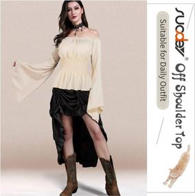img 3 attached to Women'S Off Shoulder Renaissance Pirate Blouse Top For Halloween Cosplay Costume By SUOSDEY