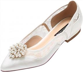 img 4 attached to Comfortable Low Heel Ivory Satin Pointy Toe Lace Wedding Shoes - ERIJUNOR Flats
