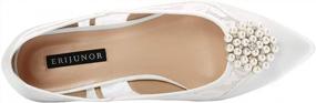 img 1 attached to Comfortable Low Heel Ivory Satin Pointy Toe Lace Wedding Shoes - ERIJUNOR Flats