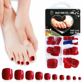 img 4 attached to 120Pcs Red Fake Toenails Glossy Short Square Press On False Acrylic Nail Tips For Women And Girls